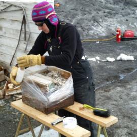 2010-11 Diana Komejan wrapping an excavated box, Cape Royds