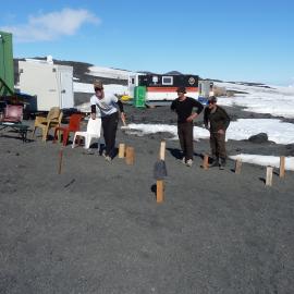 2010-11 AHT Team playing Kubb on Christmas Day, Cape Evans (001)