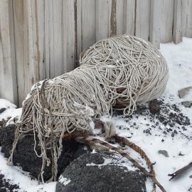 2010-11 Rope outside the West wall of Scott's 'Terra Nova' hut, Cape Evans
