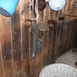 2010-11 Hearth brush and funnels hanging inside Scott's 'Terra Nova' hut