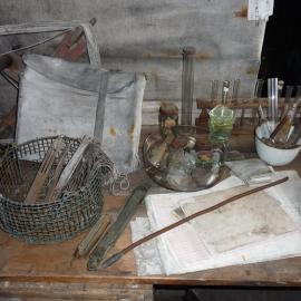 2010-11 Artefacts on the Biology table inside Scott's 'Terra Nova' hut (002)
