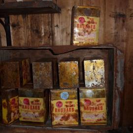 2010-11 Preserved rhubarb tins inside Scott's 'Terra Nova' hut