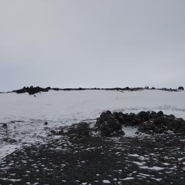 2010-11 Flag pole and stone hut, Cape Evans