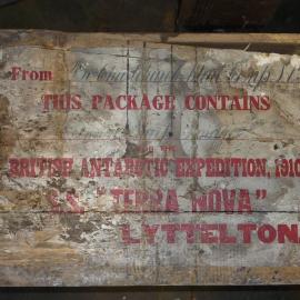 2010-11 End of a packing case inside Scott's 'Terra Nova' hut, Cape Evans