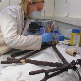 AHT Conservator Julie Unruh treating bicycle frame (001)