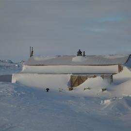 Snow build-up, north elevation of Scott's 'Terra Nova' hut
