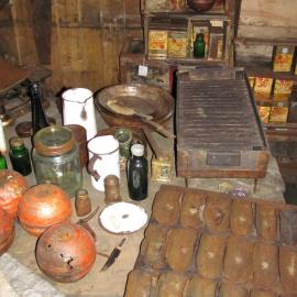 2010-11 Cooking artefacts on a table in the Galley inside Scott's 'Terra Nova' hut (007)