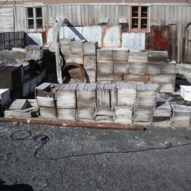 2010-11 Boxes stacked around the Garage area, Cape Royds (001)