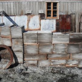 2010-11 Boxes stacked around the Garage area, Cape Royds (002)