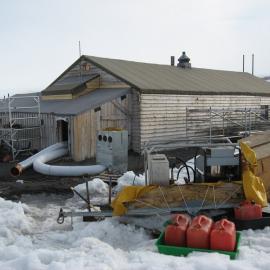 2010-11 AHT equipment outside Scott's 'Terra Nova' hut, Cape Evans