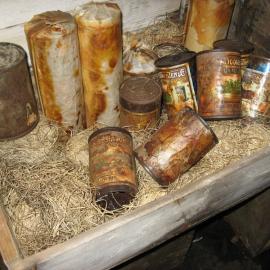 2010-11 Canned provisions in a wooden box, Scott's 'Terra Nova' hut