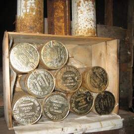 2010-11 Jars of J.S. Fry & Sons cocoa in the bulkhead, Cape Evans
