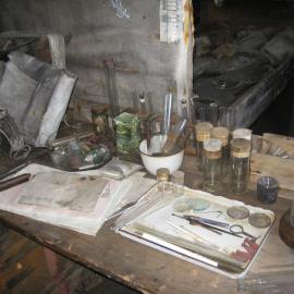 2010-11 Artefacts on the Biology bench inside Scott's 'Terra Nova' hut