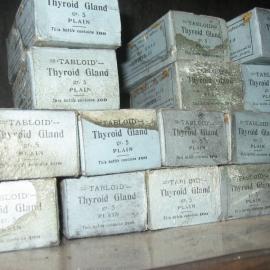 2010-11 Stacked boxes of thyroid gland tabloids, Cape Evans