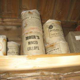 2010-11 Tinned provisions on a shelf inside Shackleton's 'Nimrod' hut, Cape Royds (008)