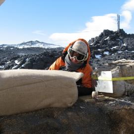 2010-11 Lizzie Meek recovering fodder bales, Cape Royds