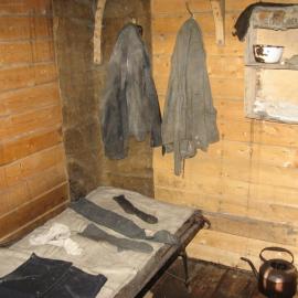 2010-11 Clothing hanging inside Shackleton's 'Nimrod' hut, Cape Royds