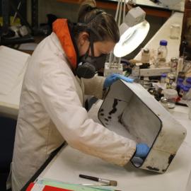 2014 AHT winter conservators at work - Stefanie White treating enamel dish (002)