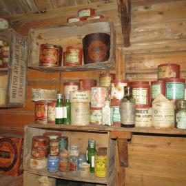 2021 Shackleton's 'Nimrod' hut interior, Main Room, Roberts' pantry food items (002)
