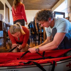Laura Andrews and Mike Dawson during expedition preparations