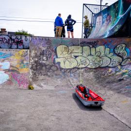 Crevasse rescue training at a skate park 