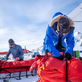 Mike Dawson and Nigel Watson packing at Union Glacier