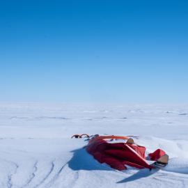 Team equipment buried underneath snow during the South Pole Expedition