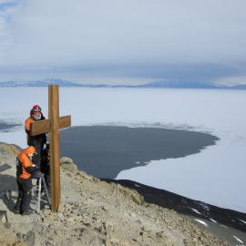 Taking paint samples from Observation Hill Cross