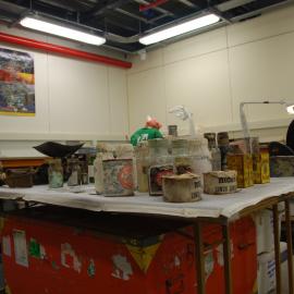 Artefacts on table in Conservation lab