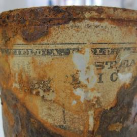 Tin and Label detail, before treatment