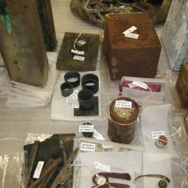 Artefacts on table in Conservation lab (002)
