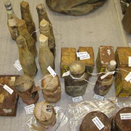 Artefacts on table in Conservation lab (004)