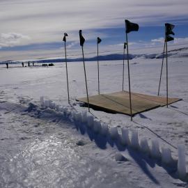 2018-19 Flags marking a hole in the sea ice, Cape Evans