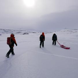 2018-19 AHT team walks to "work", Cape Evans
