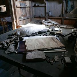2018-19 Chart table inside Scott's 'Terra Nova' hut, Cape Evans