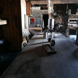 2018-19 Wardroom table inside Scott's 'Terra Nova' hut, Cape Evans