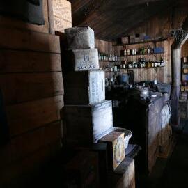 2018-19 Galley bulkhead inside Scott's 'Terra Nova' hut, Cape Evans
