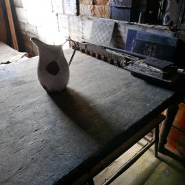 2018-19 Mess Deck table inside Scott's 'Terra Nova' hut, Cape Evans