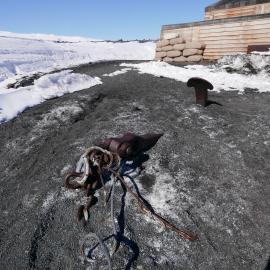 2018-19 Aurora anchor outside Scott's 'Terra Nova' hut, Cape Evans
