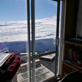 2018-19 View out of the AHT field camp container, Cape Evans