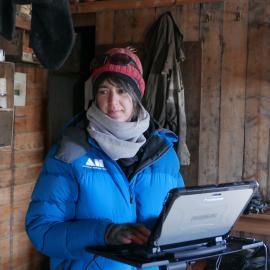 2018-19 Lizzie Meek inside Shackleton's 'Nimrod' hut, Cape Royds