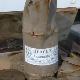 Beach's Raspberry jam tins wrapped in paper