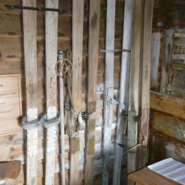 Skis on wall in Western Annexe, Scott's 'Terra Nova' hut