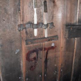 Toothbrushes on wall, Scott's 'Terra Nova' hut 