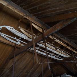 Sledges stored in rafters, Shackleton's 'Nimrod' hut