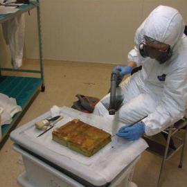 AHT Conservator Therese Charbonneau working on Aurora Australis paper (001)