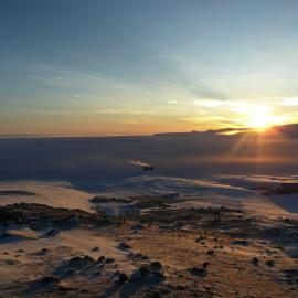 Sun on horizon at Cape Evans