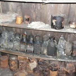 Artefacts on the messdeck shelves, Scott's 'Terra Nova' Hut 