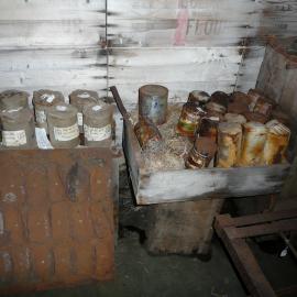 Baking tray and tinned food, Scott's 'Terra Nova' Hut 