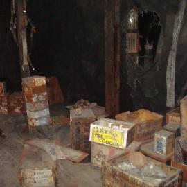 Various provision boxes, tins and Venesta cases, Scott's 'Discovery' Hut